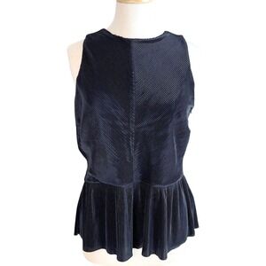 NWT Halogen Nordstrom Womens Black Pleated‎ Peplum Sleeveless Top Medium